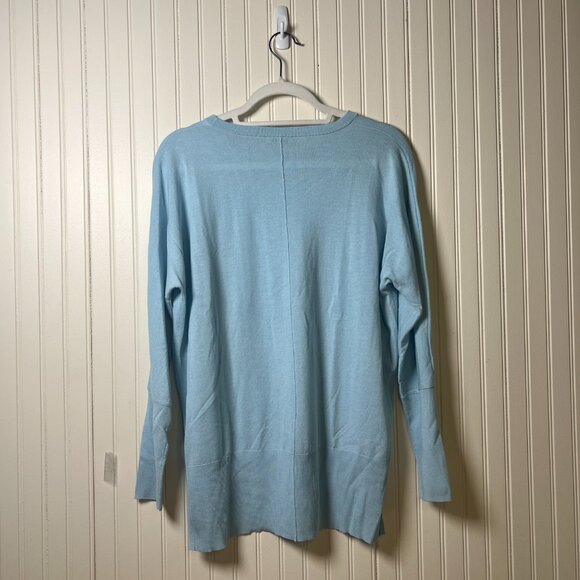 Pastel Blue Cashmere Long Sleeve Hi-Low Crewneck Softgirl Cozy Comfortcore Chic - Picture 3 of 12